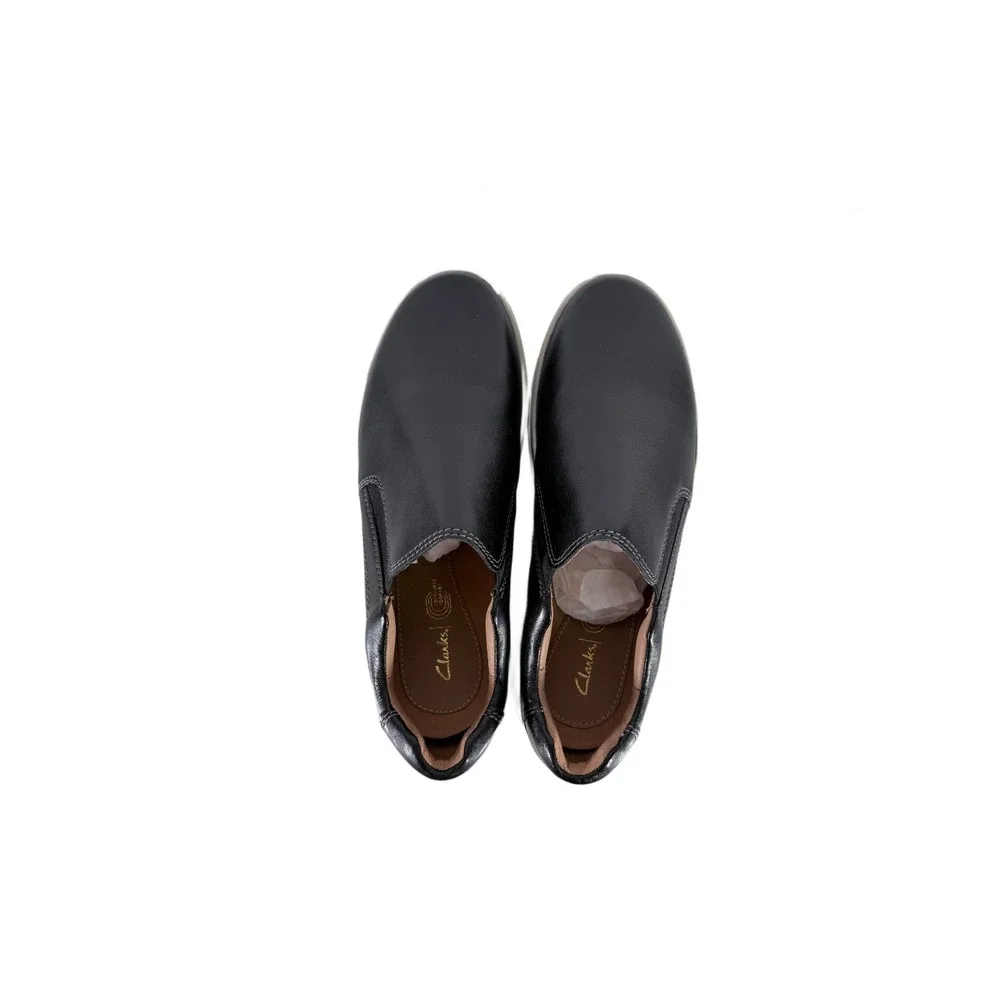 Clarks‎ Nalle Stride Black leather slip on sneakers flat work casual shoes 7.5W